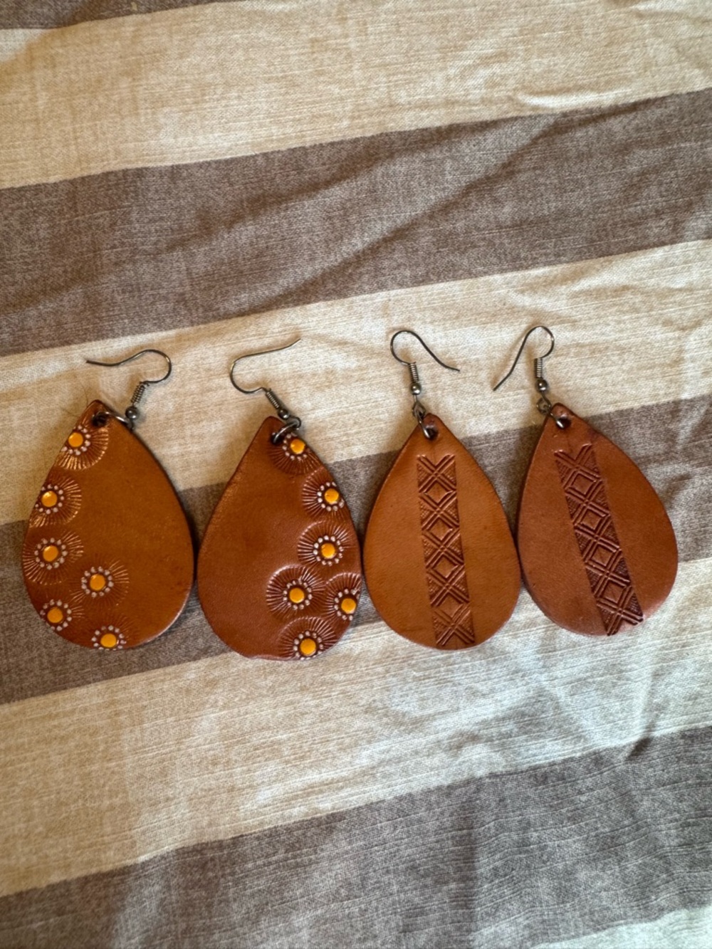 Handcrafted Brown Leather Teardrop Earrings – Set of 2 Pairs